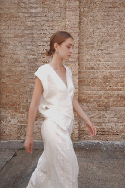 The Regina Cross-panel Linen Top