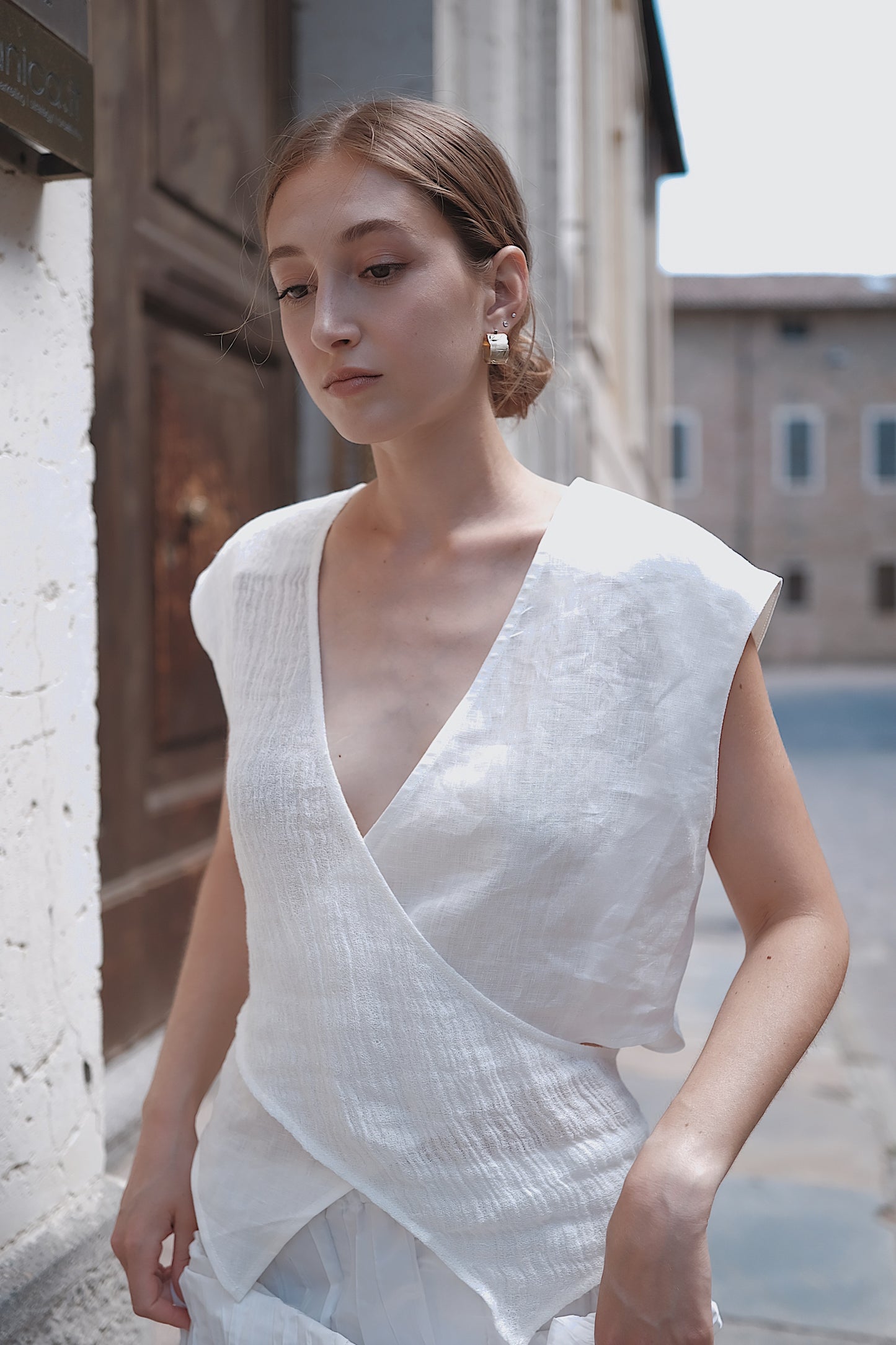 The Regina Cross-panel Linen Top