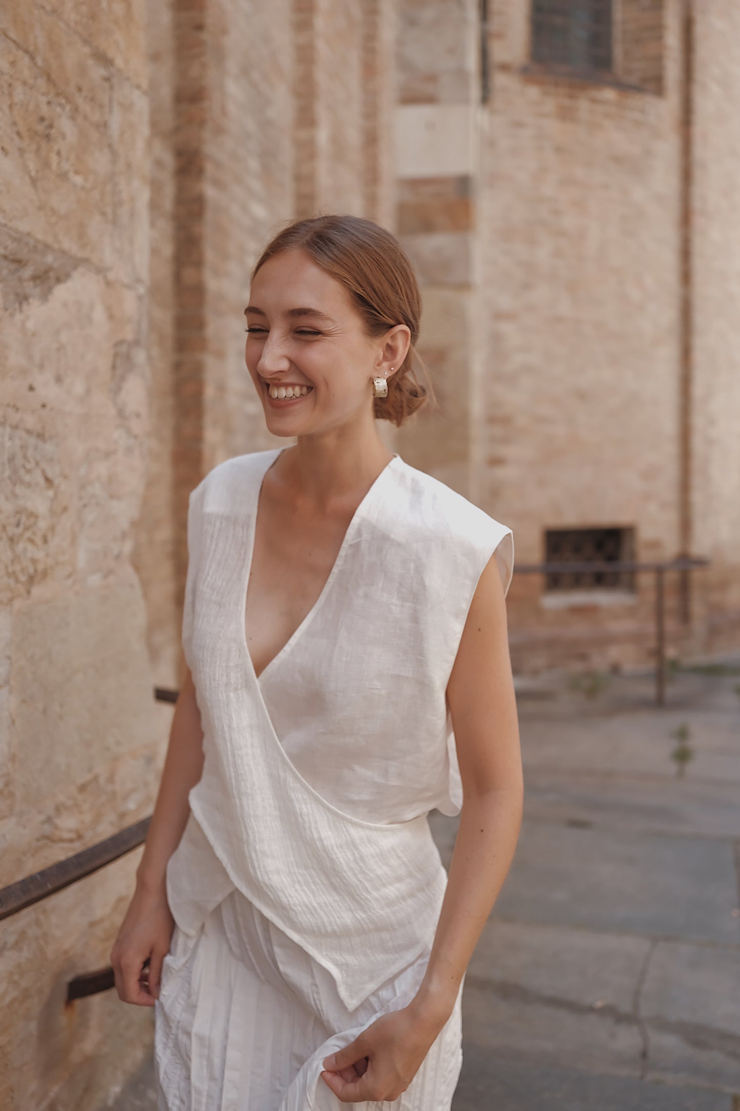 The Regina Cross-panel Linen Top