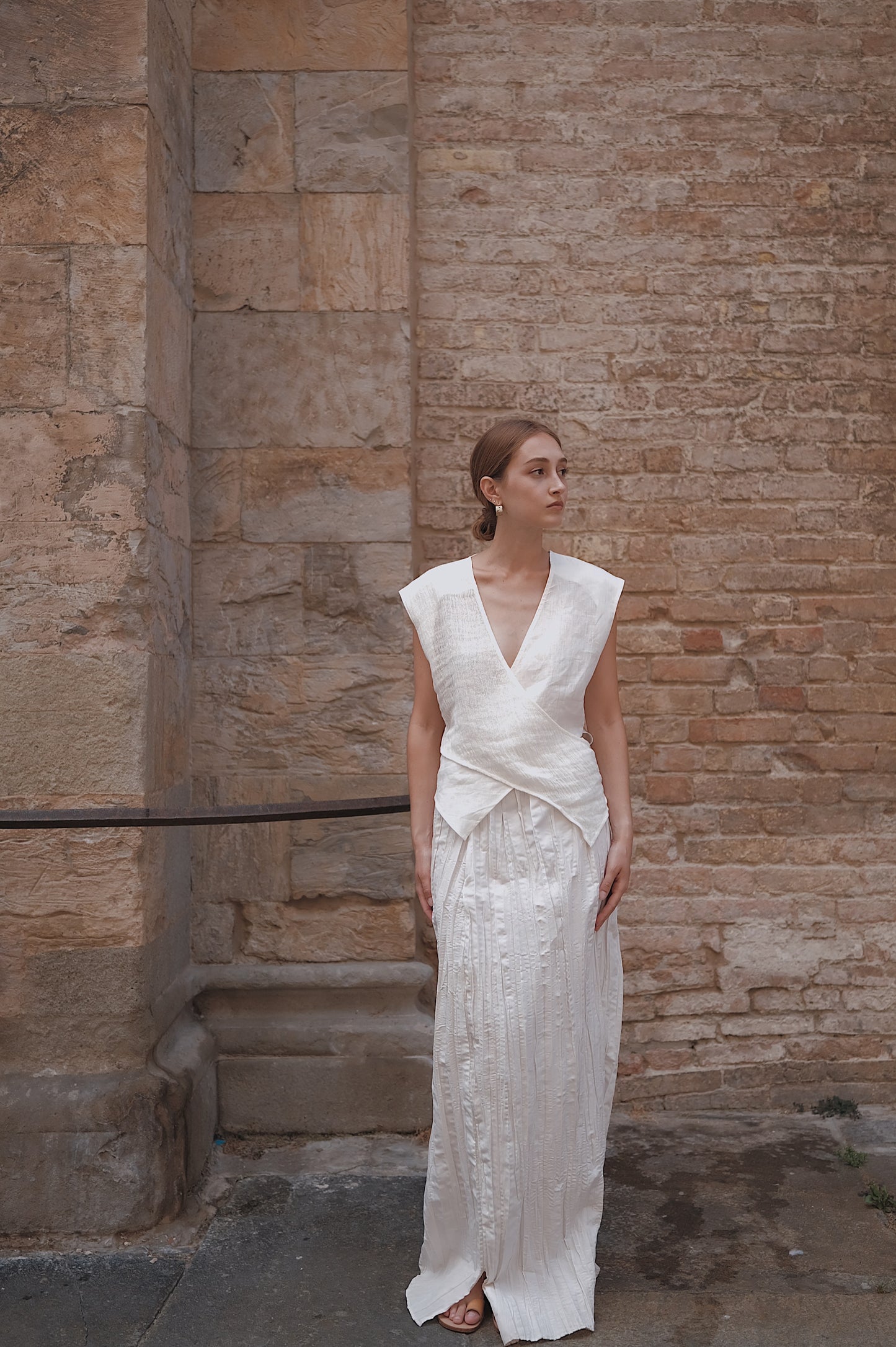 The Regina Cross-panel Linen Top