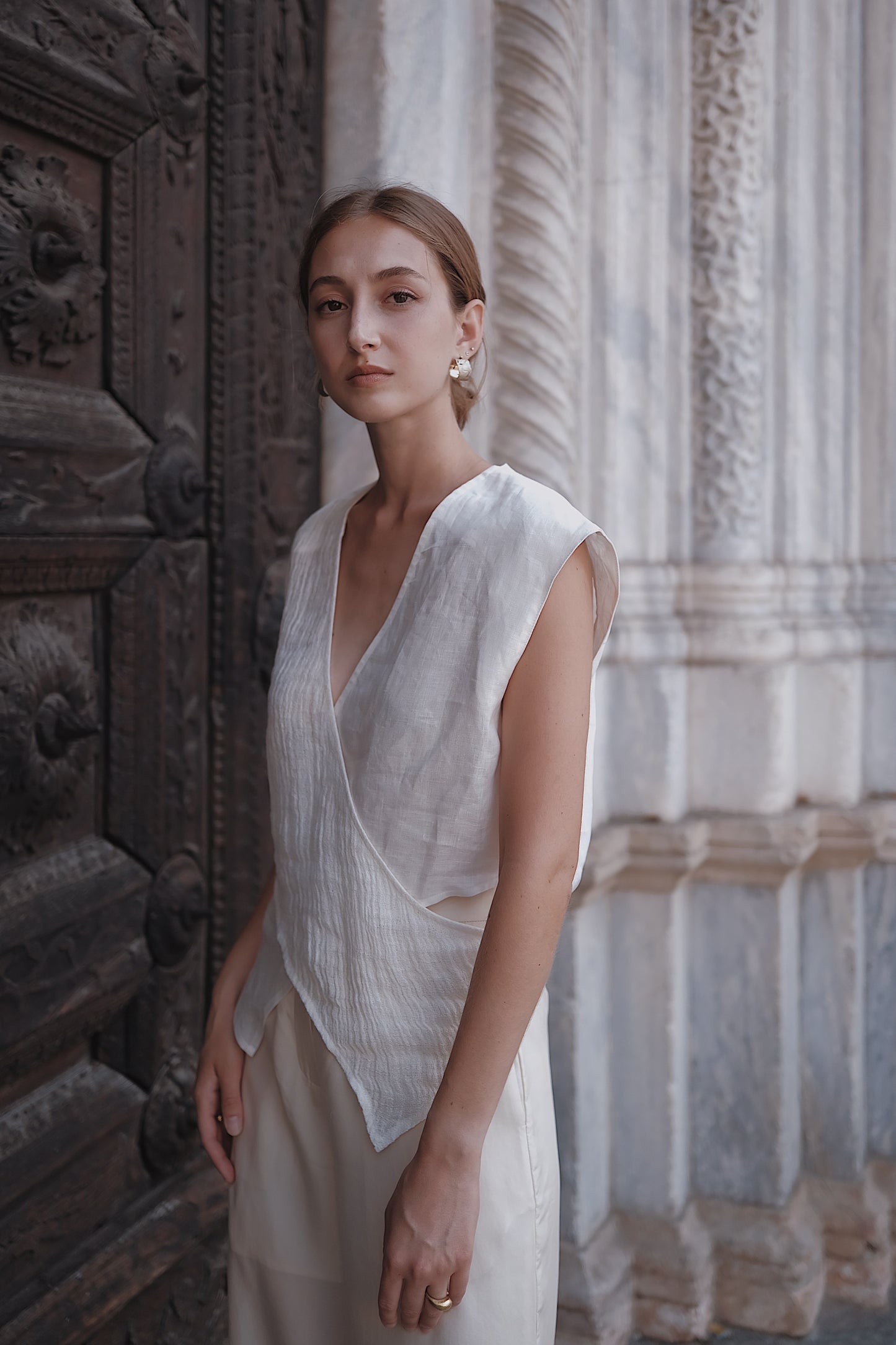 The Regina Cross-panel Linen Top