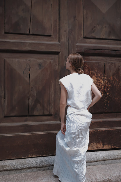 The Regina Cross-panel Linen Top
