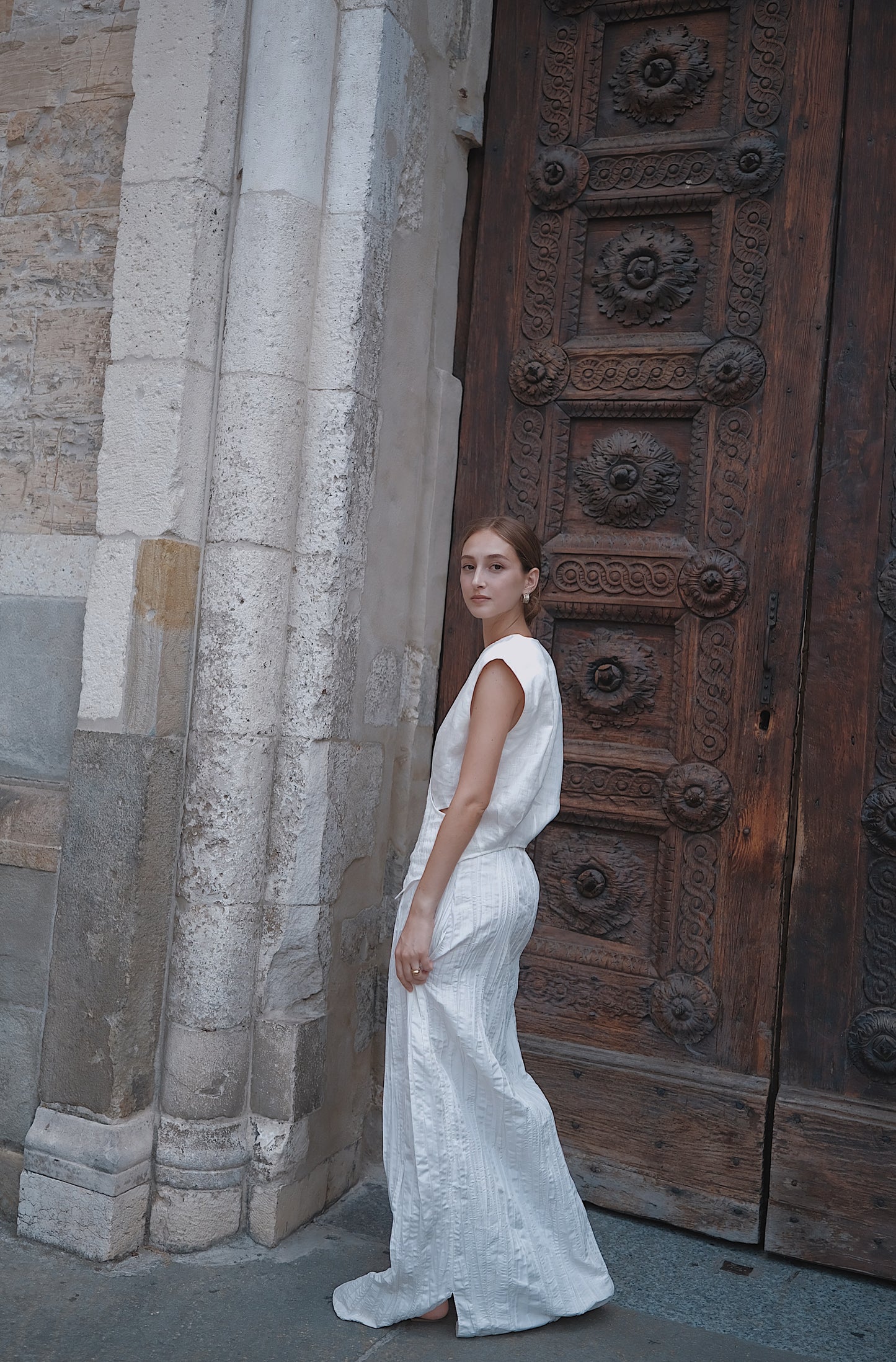The Regina Cross-panel Linen Top