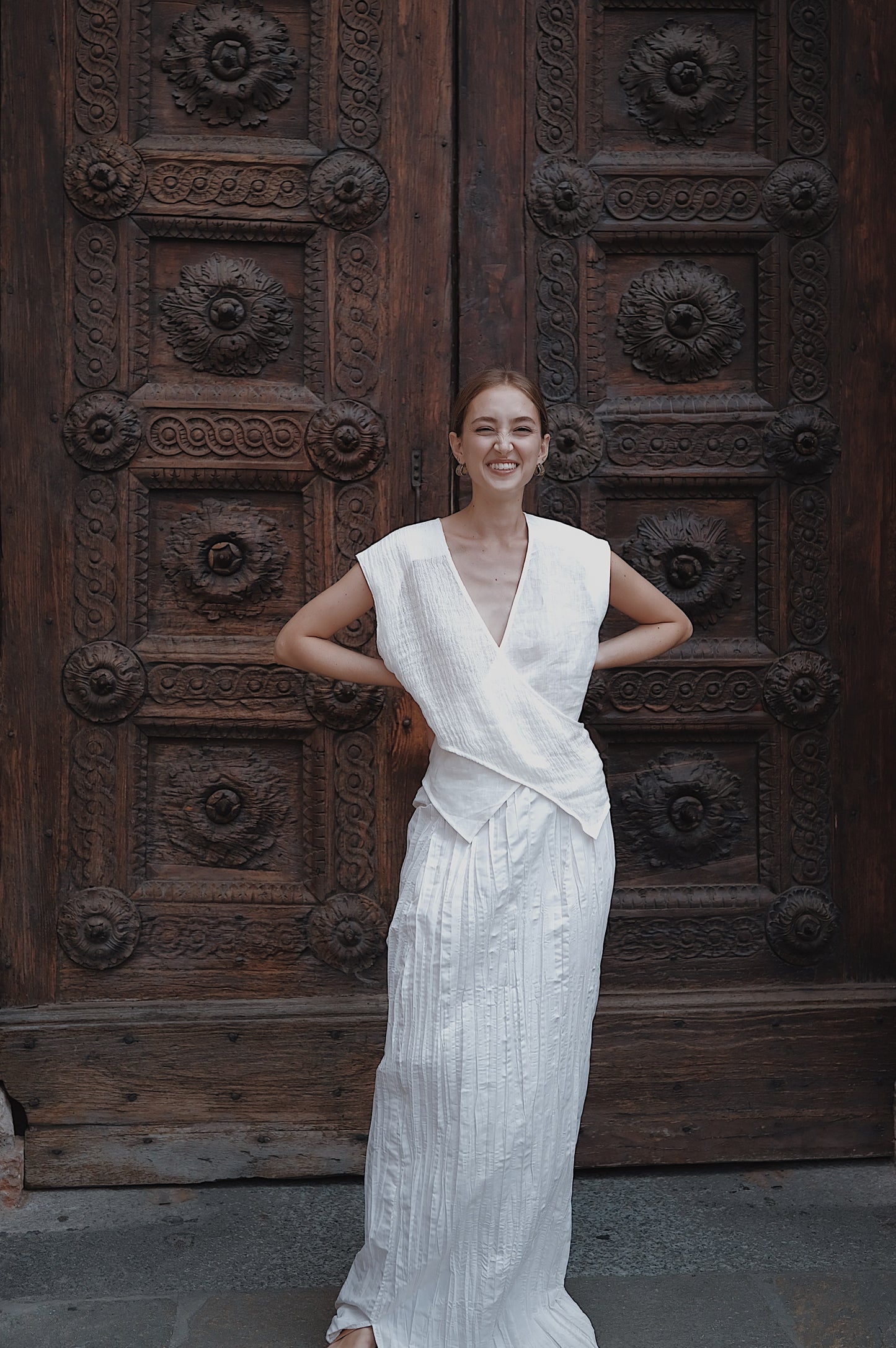 The Regina Cross-panel Linen Top