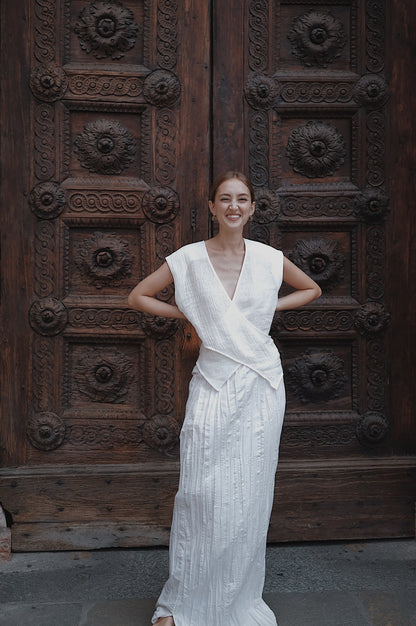 The Regina Cross-panel Linen Top