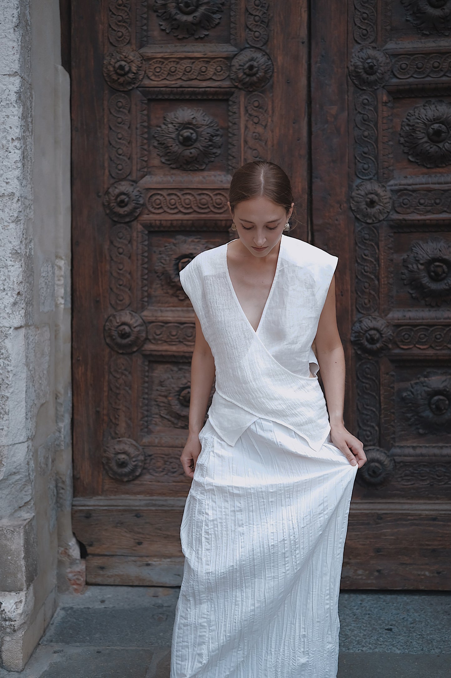 The Regina Cross-panel Linen Top