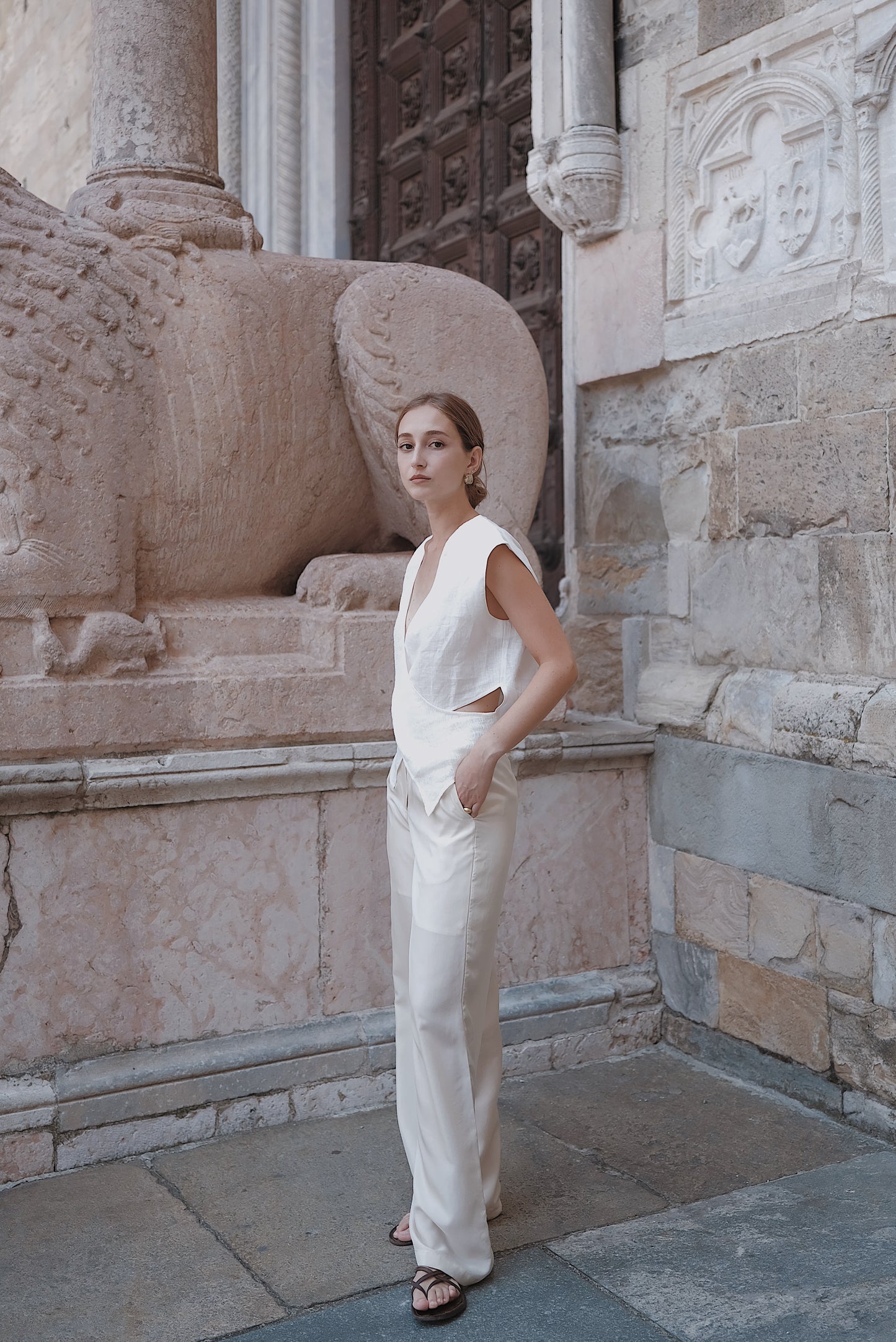 The Regina Cross-panel Linen Top